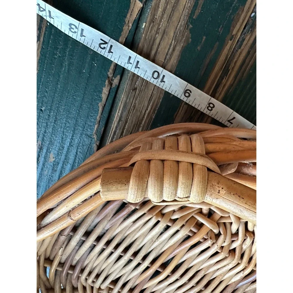 Vintage Wicker Rattan Oval Basket with Handles Rustic Boho Home Decor Storage